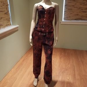 Akira Bustier & Sweatpants Rust Tie Dye With Rhinestones L/XL